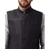 Bontestitch Men's Silk Blend Black Designer Ethnic Nehru Jacket / Modi Jacket / Waistcoat-thumb3