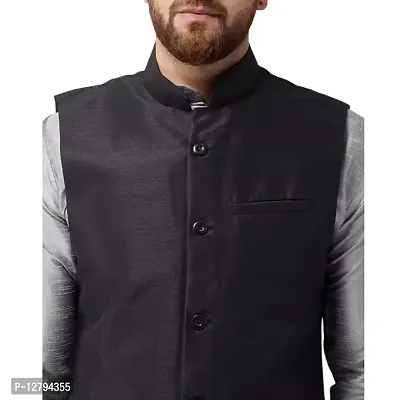 Bontestitch Men's Silk Blend Black Designer Ethnic Nehru Jacket / Modi Jacket / Waistcoat-thumb4