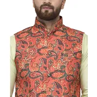 Bontestitch Men's Silk Blend Printed Designer Ethnic Nehru Jacket / Modi Jacket / Waistcoat (MT_ORNG, Size: S)-thumb4