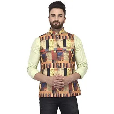 Bontestitch Men's Silk Blend Printed Designer Ethnic Nehru Jacket / Modi Jacket / Waistcoat