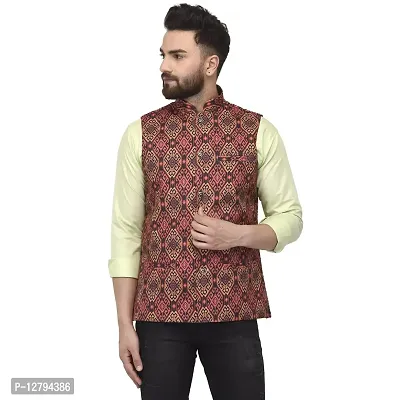 Bontestitch Men's Silk Blend Printed Designer Ethnic Nehru Jacket / Modi Jacket / Waistcoat-thumb0