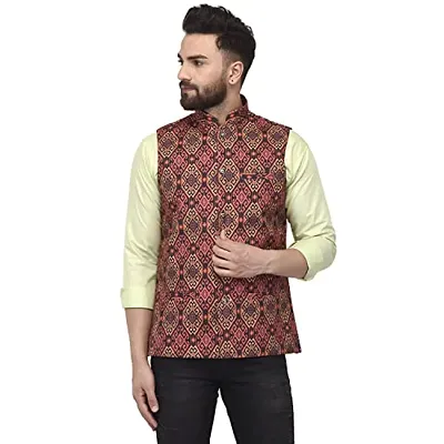 Bontestitch Men's Silk Blend Printed Designer Ethnic Nehru Jacket / Modi Jacket / Waistcoat