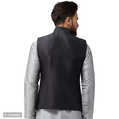 Bontestitch Men's Silk Blend Black Designer Ethnic Nehru Jacket / Modi Jacket / Waistcoat-thumb2