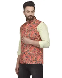 Bontestitch Men's Silk Blend Printed Designer Ethnic Nehru Jacket / Modi Jacket / Waistcoat (MT_ORNG, Size: S)-thumb3