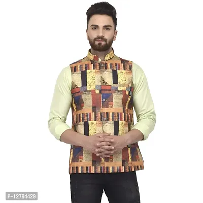 Bontestitch Men's Silk Blend Printed Designer Ethnic Nehru Jacket / Modi Jacket / Waistcoat-thumb0