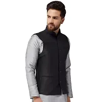 Bontestitch Men's Silk Blend Black Designer Ethnic Nehru Jacket / Modi Jacket / Waistcoat-thumb2