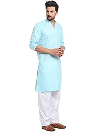 Bontestitch Men's Cotton Blend Regular Fit Knee Length Kurta Pajama Set | Readymade Kurta Pyjama Set for Men's (Aqua Blue, Size: S-36)-thumb2