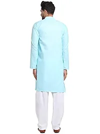 Bontestitch Men's Cotton Blend Regular Fit Knee Length Kurta Pajama Set | Readymade Kurta Pyjama Set for Men's (Aqua Blue, Size: S-36)-thumb1