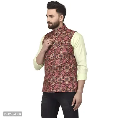 Bontestitch Men's Silk Blend Printed Designer Ethnic Nehru Jacket / Modi Jacket / Waistcoat-thumb3