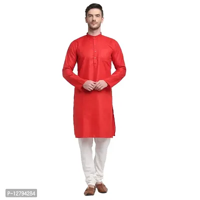 Bontestitch Cotton Blend Ethnic Straight Kurta for Men (Red, Size: S)-thumb0