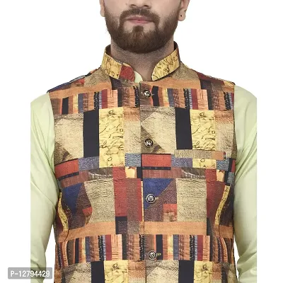 Bontestitch Men's Silk Blend Printed Designer Ethnic Nehru Jacket / Modi Jacket / Waistcoat-thumb5