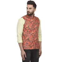Bontestitch Men's Silk Blend Printed Designer Ethnic Nehru Jacket / Modi Jacket / Waistcoat (MT_ORNG, Size: S)-thumb2
