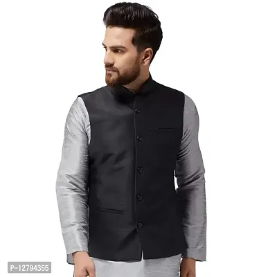 Bontestitch Men's Silk Blend Black Designer Ethnic Nehru Jacket / Modi Jacket / Waistcoat-thumb0