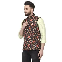 Bontebok Mens Silk Blend Printed Designer Ethnic Nehru Jacket / Modi Jacket / Waistcoat (BLACK_ROSE)-thumb2