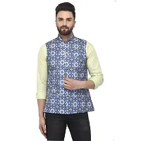 Bontebok Mens Silk Blend Printed Designer Ethnic Nehru Jacket / Modi Jacket / Waistcoat (BLUEBOX)-thumb1