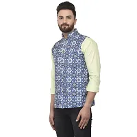 Bontebok Mens Silk Blend Printed Designer Ethnic Nehru Jacket / Modi Jacket / Waistcoat (BLUEBOX)-thumb2