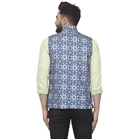 Bontebok Mens Silk Blend Printed Designer Ethnic Nehru Jacket / Modi Jacket / Waistcoat (BLUEBOX)-thumb3