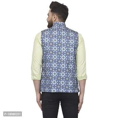 Bontebok Mens Silk Blend Printed Designer Ethnic Nehru Jacket / Modi Jacket / Waistcoat (BLUEBOX)-thumb4