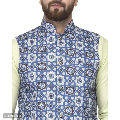 Bontebok Mens Silk Blend Printed Designer Ethnic Nehru Jacket / Modi Jacket / Waistcoat (BLUEBOX)-thumb5