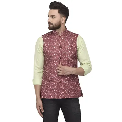 Bontebok Mens Silk Blend Printed Designer Ethnic Nehru Jacket / Modi Jacket / Waistcoat (JSMIN)
