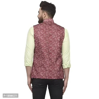 Bontebok Mens Silk Blend Printed Designer Ethnic Nehru Jacket / Modi Jacket / Waistcoat (JSMIN)-thumb2