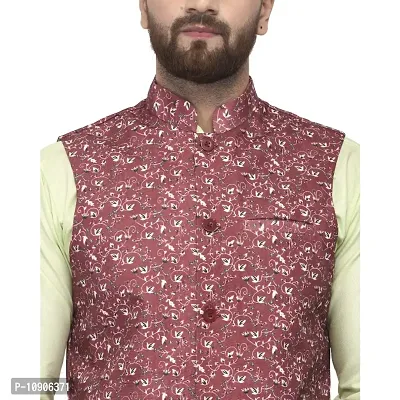 Bontebok Mens Silk Blend Printed Designer Ethnic Nehru Jacket / Modi Jacket / Waistcoat (JSMIN)-thumb4