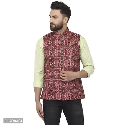 Bontebok Mens Silk Blend Printed Designer Ethnic Nehru Jacket / Modi Jacket / Waistcoat (MT_MIX)-thumb0