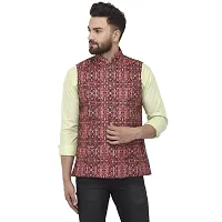 Bontebok Mens Silk Blend Printed Designer Ethnic Nehru Jacket / Modi Jacket / Waistcoat (MT_MIX)-thumb1