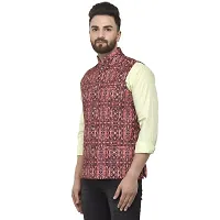 Bontebok Mens Silk Blend Printed Designer Ethnic Nehru Jacket / Modi Jacket / Waistcoat (MT_MIX)-thumb2
