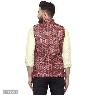 Bontebok Mens Silk Blend Printed Designer Ethnic Nehru Jacket / Modi Jacket / Waistcoat (MT_MIX)-thumb4