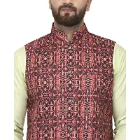 Bontebok Mens Silk Blend Printed Designer Ethnic Nehru Jacket / Modi Jacket / Waistcoat (MT_MIX)-thumb4