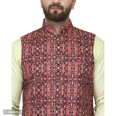 Bontebok Mens Silk Blend Printed Designer Ethnic Nehru Jacket / Modi Jacket / Waistcoat (MT_MIX)-thumb5