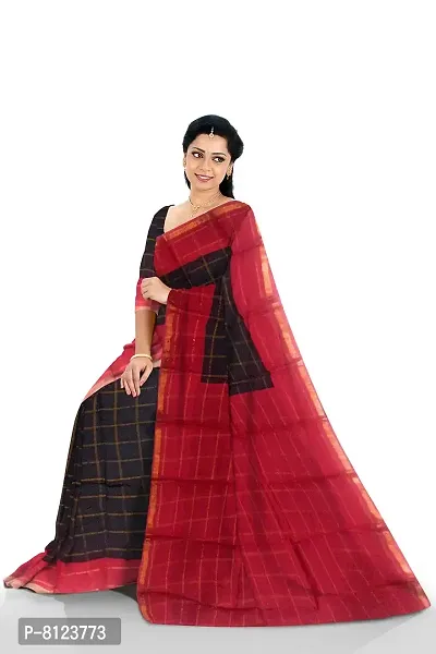 Madurai Sungudi Cotton Big Zari Checked Saree, black-thumb4