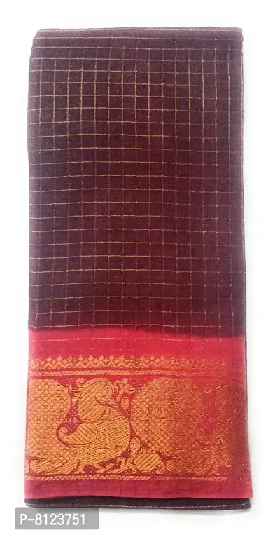 MADURAI SUNGUDI COTTON ZARI CHECKED - 6 YARDS (BROWN * ROSE)