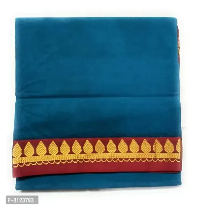 madurai cotton saree double zari border - 7 yards (Rajmata - blue)-thumb2