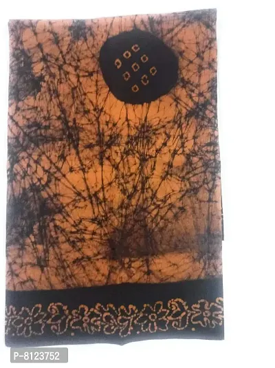 Madurai Sungudi Cotton Traditional Wax Print Saree - 6 Yards (Yellow Brown)-thumb0