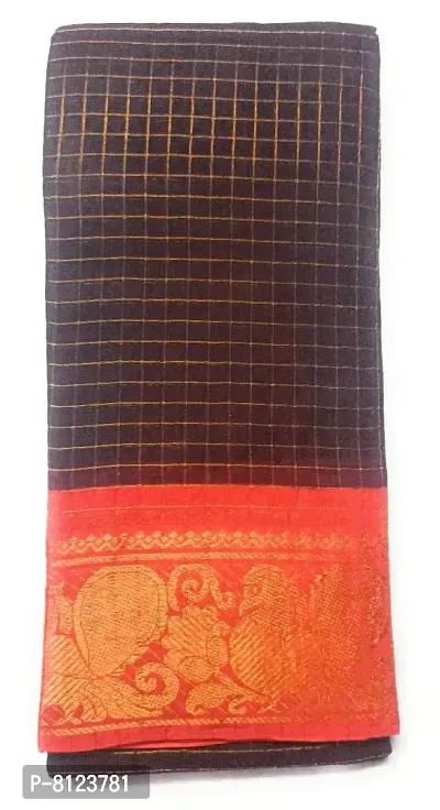 MADURAI SUNGUDI COTTON ZARI CHECKED - 6 YARDS (MAROON * ORANGE)