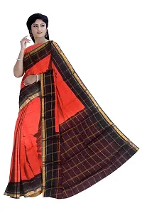 Madurai Sungudi Cotton Big Zari Checked Saree, orange-thumb1