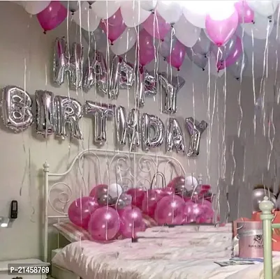 Presents Happy Birthday Decoration Combo 43Pcs Set Foil Banner And Balloons For Girls Adult Wife Girl Friend 1st 30th Birthday Party Decoration pack of 43 pink silver white 43pc-thumb0