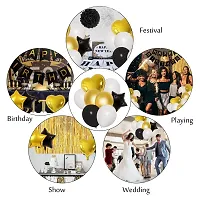 Birthday Decoration Kit 43 Piece Combo 30 Balloons 2 Decorative Curtain Nets 1 Happy Birthday Banner 8 Black White Pom Poms 2 Star Foil Balloons Gold White Black-thumb3