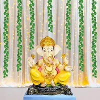 Ganpati Haldi Mehndi Decoration Combo White Net Curtain Cloth Backdrop with Artificial Marigold Flowers Perfect for Ganesh Chaturthi Haldi Mehndi Marigold Garlands Decoration 2-thumb2