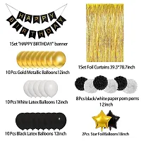 Birthday Decoration Kit 43 Piece Combo 30 Balloons 2 Decorative Curtain Nets 1 Happy Birthday Banner 8 Black White Pom Poms 2 Star Foil Balloons Gold White Black-thumb1