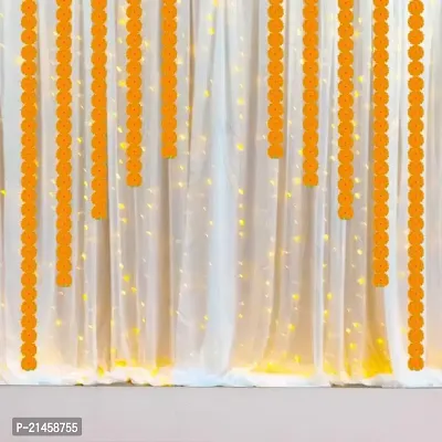 Ganpati Haldi Mehndi Decoration Combo White Net Curtain Cloth Backdrop with Artificial Marigold Flowers Perfect for Ganesh Chaturthi Haldi Mehndi Marigold Garlands Decoration 2-thumb0