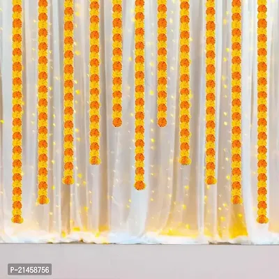 Ganpati Haldi Mehndi Decoration Combo White Net Curtain Cloth Backdrop with Artificial Marigold Flowers Perfect for Ganesh Chaturthi Haldi Mehndi Marigold Garlands Decoration 3-thumb0