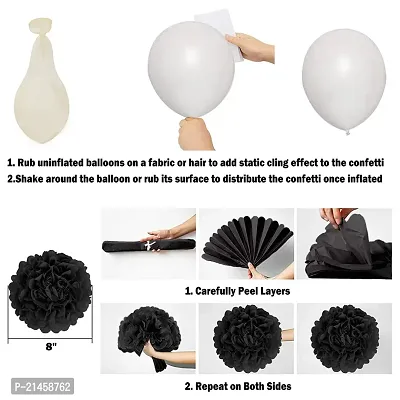 Birthday Decoration Kit 43 Piece Combo 30 Balloons 2 Decorative Curtain Nets 1 Happy Birthday Banner 8 Black White Pom Poms 2 Star Foil Balloons Gold White Black-thumb3