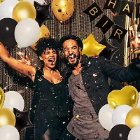 Birthday Decoration Kit 43 Piece Combo 30 Balloons 2 Decorative Curtain Nets 1 Happy Birthday Banner 8 Black White Pom Poms 2 Star Foil Balloons Gold White Black-thumb4