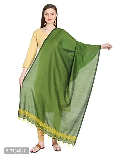 Amazon Brand - Anarva Women's Cotton Handloom Hand Woven Solid Self Design Dupatta with Slub Work (Bark Green, 2.5 Meters)-thumb0