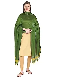 Amazon Brand - Anarva Women's Cotton Handloom Hand Woven Solid Self Design Dupatta with Slub Work (Bark Green, 2.5 Meters)-thumb1