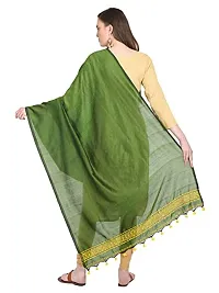 Amazon Brand - Anarva Women's Cotton Handloom Hand Woven Solid Self Design Dupatta with Slub Work (Bark Green, 2.5 Meters)-thumb2