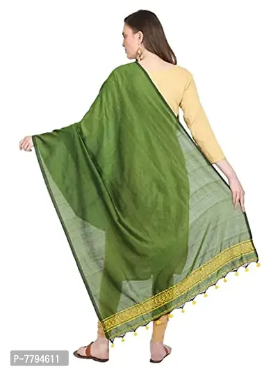 Amazon Brand - Anarva Women's Cotton Handloom Hand Woven Solid Self Design Dupatta with Slub Work (Bark Green, 2.5 Meters)-thumb3